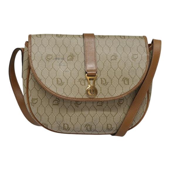 DIOR Honeycomb Canvas Shoulder Bag Leather Beige Gold - Picture 1 of 16